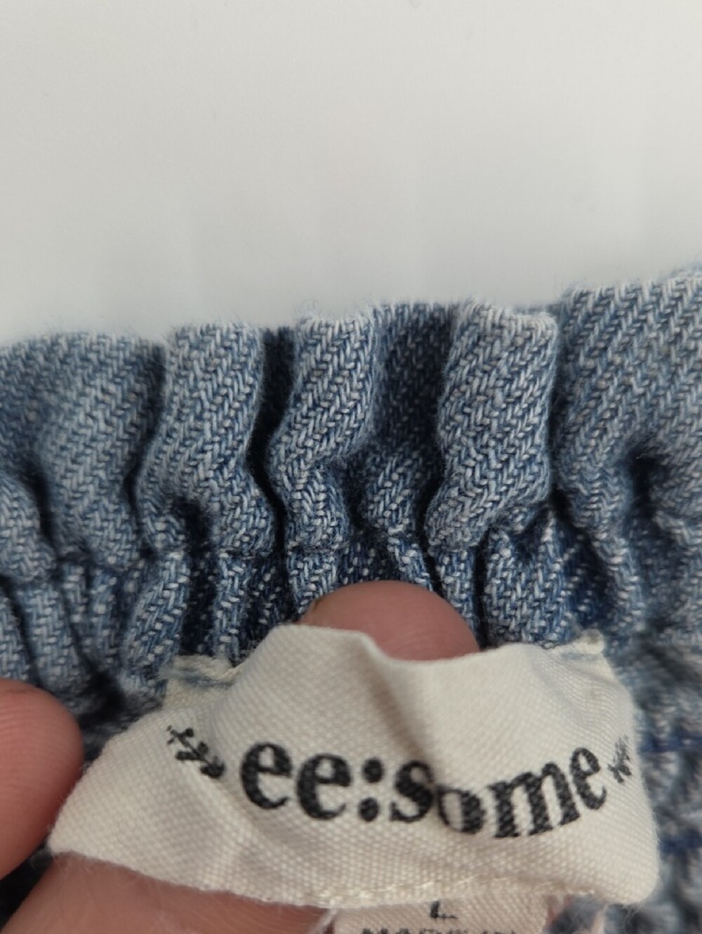 eesome Blue Smocked Denim Romper with Adjustable Straps - Picture 2 of 4